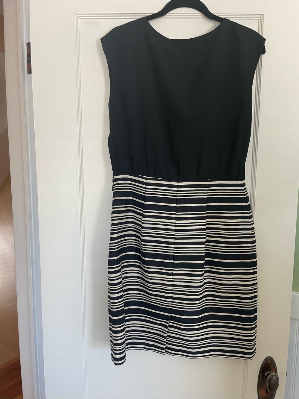 LOFT Black Bodice with Black & White Striped Midi Dress - Picture 4 of 6